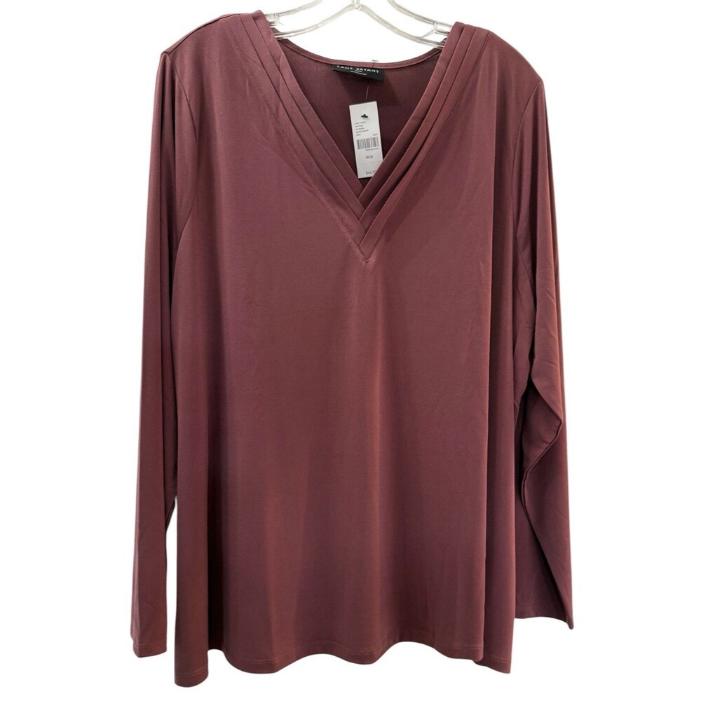 Lane Bryant V Neck Top Womens Size 18/20 Plum Purple Silky Shirt Long Sleeve NWT